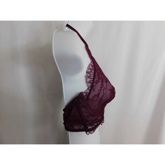Victoria's Secret Bralette Purple Lace Bra Underwire Sheer Front Halter Size 36C - Picture 4 of 14